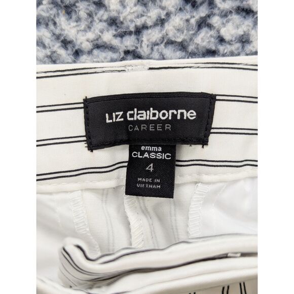 NWT Liz Claibrone Career Emma Slim Leg Ankle Pants Size 4 Striped Stretch White - Picture 12 of 12